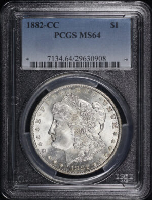 Obverse of this 1882-CC Morgan Dollar PCGS MS-64