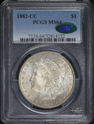 Obverse of this 1882-CC Morgan Dollar PCGS MS-64 CAC