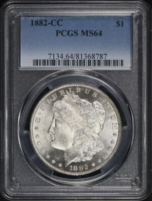 Obverse of this 1882-CC Morgan Dollar PCGS MS-64