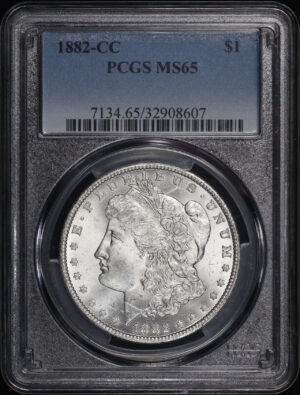 Obverse of this 1882-CC Morgan Dollar PCGS MS-65