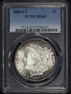 Obverse of this 1882-CC Morgan Dollar PCGS MS-65