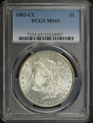 Obverse of this 1882-CC Morgan Dollar PCGS MS-65