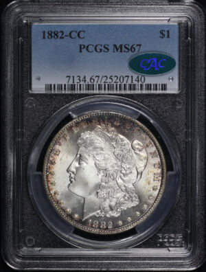 Obverse of this 1882-CC Morgan Dollar PCGS MS-67 CAC