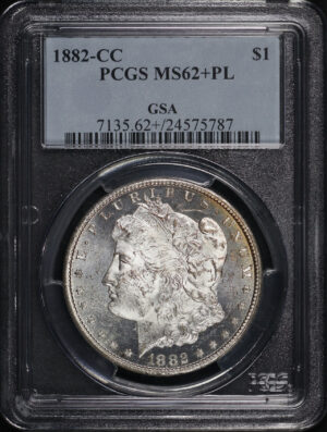 Obverse of this 1882-CC Morgan Dollar PCGS MS-62+ PL