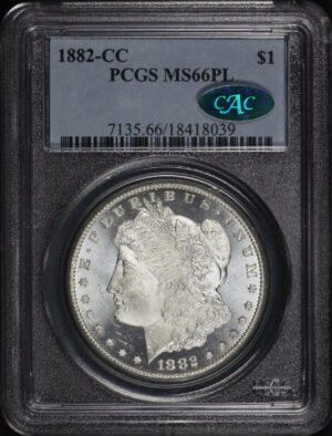 Obverse of this 1882-CC Morgan Dollar PCGS MS-66 PL CAC