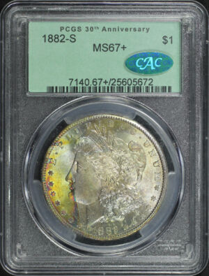 Obverse of this 1882-S Morgan Dollar PCGS MS-67+ CAC 30th Anniversary Old Green Holder