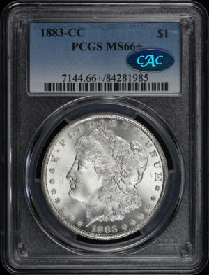 Obverse of this 1883-CC Morgan Dollar PCGS MS-66+ CAC