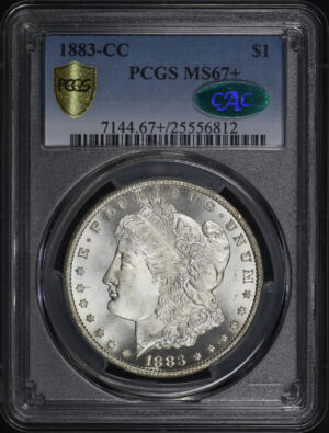 Obverse of this 1883-CC Morgan Dollar PCGS MS-67+ CAC (pop 39/7 at PCGS)