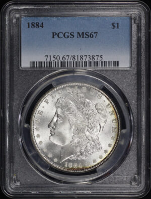 Obverse of this 1884 Morgan Dollar PCGS MS-67 Banded Blue & Orange Reverse Toning