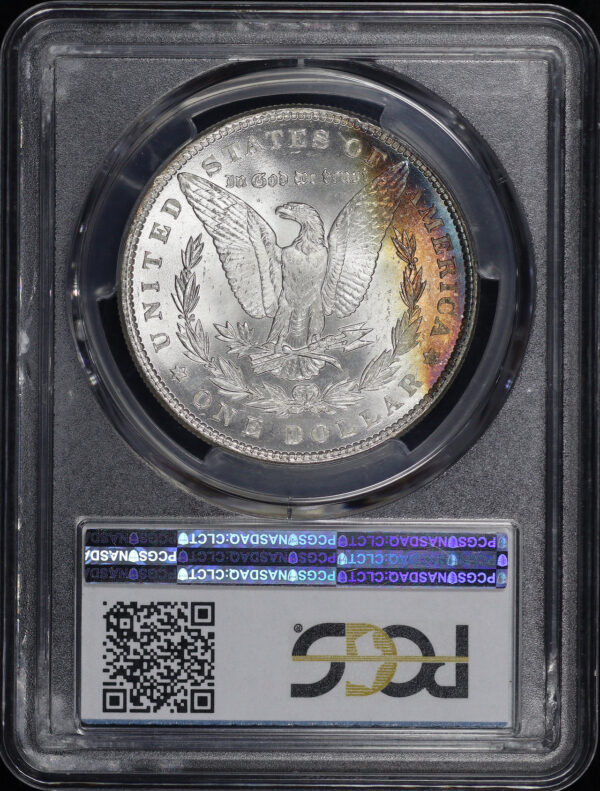 Reverse of this 1884 Morgan Dollar PCGS MS-67 Banded Blue & Orange Reverse Toning