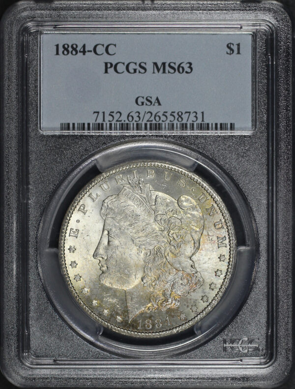 Obverse of this 1884-CC Morgan Dollar PCGS MS-63 GSA Hoard