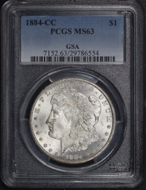 Obverse of this 1884-CC Morgan Dollar PCGS MS-63
