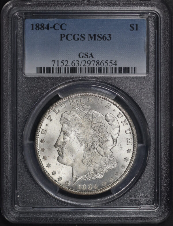 Obverse of this 1884-CC Morgan Dollar PCGS MS-63