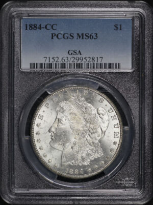 Obverse of this 1884-CC Morgan Dollar GSA  PCGS MS-63