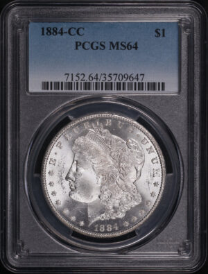 Obverse of this 1884-CC Morgan Dollar PCGS MS-64
