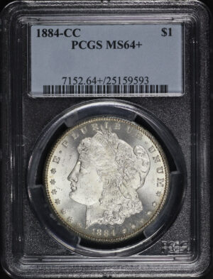 Obverse of this 1884-CC Morgan Dollar PCGS MS-64+