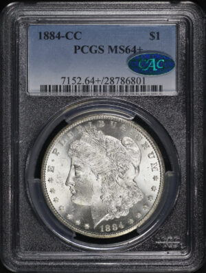 Obverse of this 1884-CC Morgan Dollar PCGS MS-64+ CAC