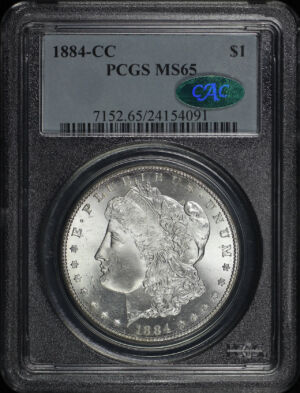 Obverse of this 1884-CC Morgan Dollar PCGS MS-65 CAC