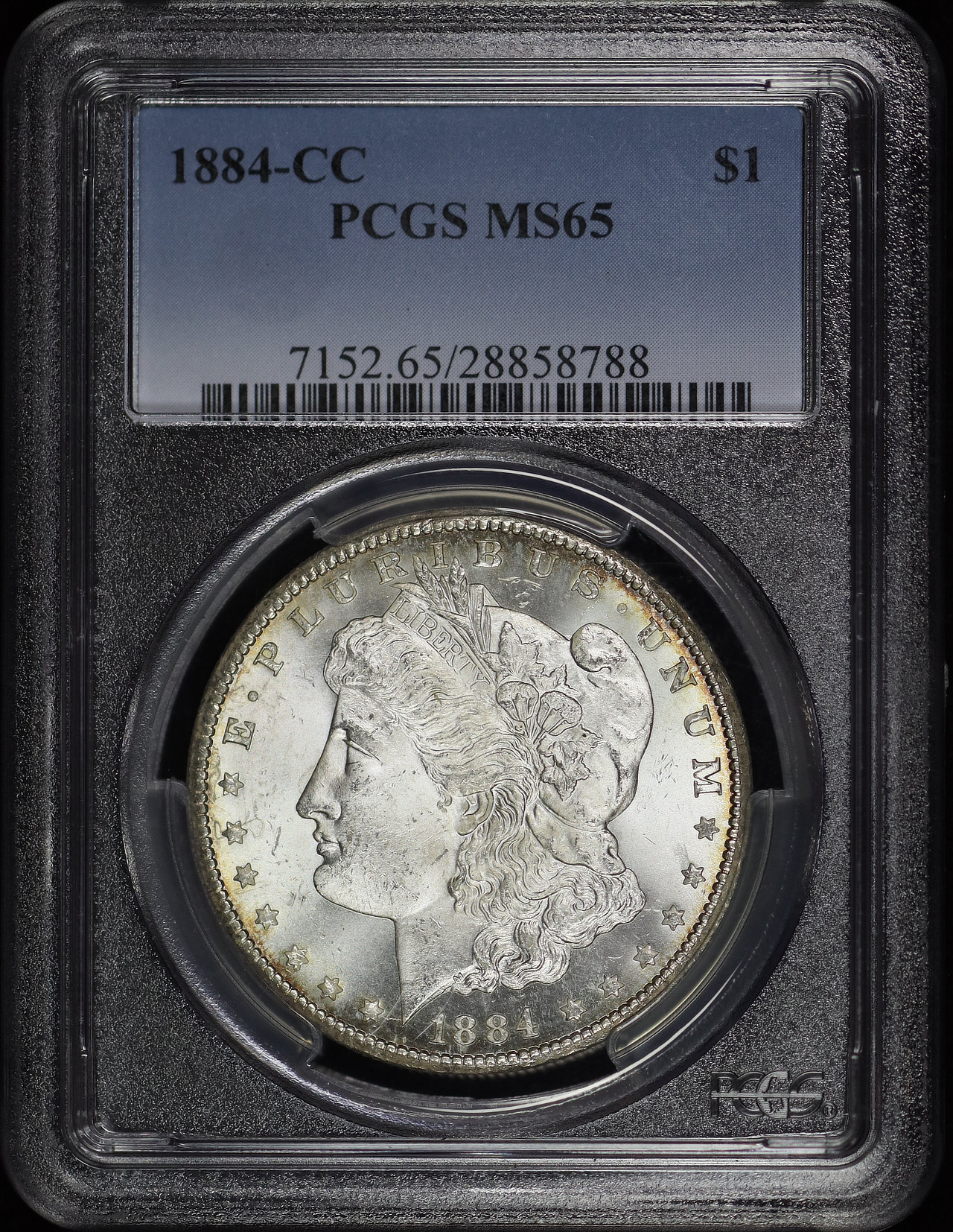 Obverse of this 1884-CC Morgan Dollar PCGS MS-65