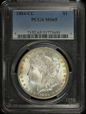 Obverse of this 1884-CC Morgan Dollar PCGS MS-65