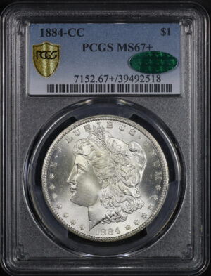 Obverse of this 1884-CC Morgan Dollar PCGS MS-67+ CAC