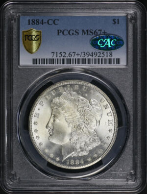 Obverse of this 1884-CC Morgan Dollar PCGS MS-67+ CAC