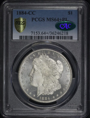 Obverse of this 1884-CC Morgan Dollar PCGS MS-64+ PL CAC
