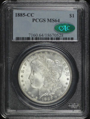 Obverse of this 1885-CC Morgan Dollar PCGS MS-64 CAC