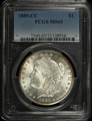 Obverse of this 1885-CC Morgan Dollar PCGS MS-65