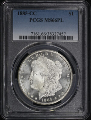 Obverse of this 1885-CC Morgan Dollar PCGS MS-66 PL
