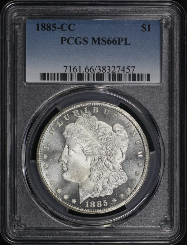Obverse of this 1885-CC Morgan Dollar PCGS MS-66 PL
