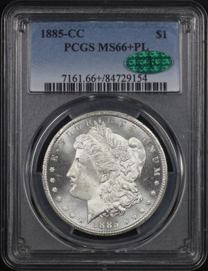 Obverse of this 1885-CC Morgan Dollar PCGS MS-66+ PL CAC