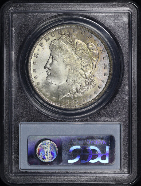 Reverse of this 1885-O Morgan Dollar PCGS MS-64 Vibrant End Of Roll Rainbow Reverse Toning 