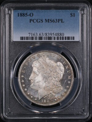 Obverse of this 1885-O Morgan Dollar PCGS MS-63 PL