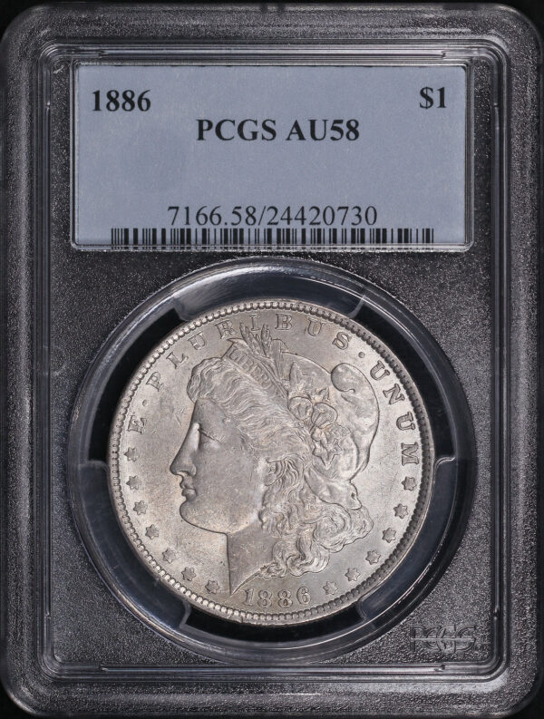 Obverse of this 1886 Morgan Dollar PCGS AU-58