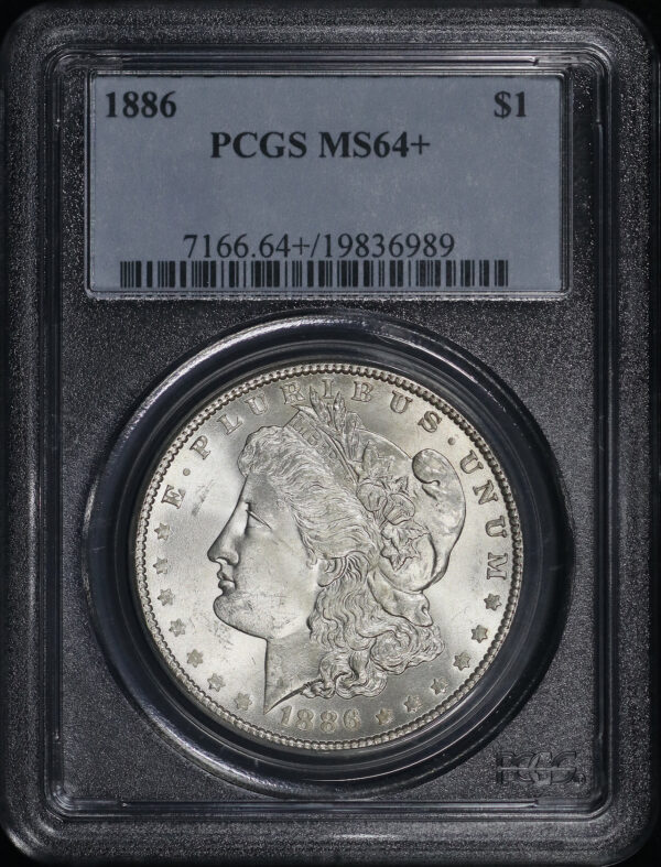 Obverse of this 1886 Morgan Dollar PCGS MS-64+