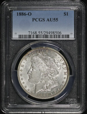 Obverse of this 1886-O Morgan Dollar PCGS AU-55