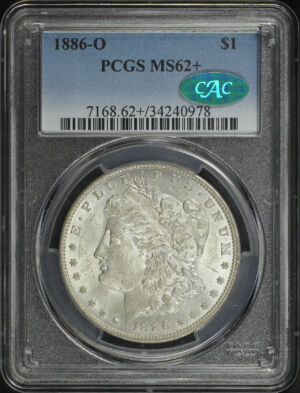 Obverse of this 1886-O Morgan Dollar PCGS MS-62+ CAC