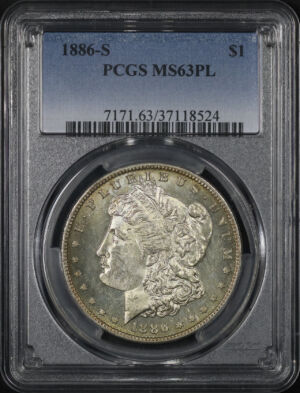 Obverse of this 1886-S Morgan Dollar PCGS MS-63 PL
