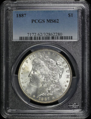 Obverse of this 1887 Morgan Dollar PCGS MS-62