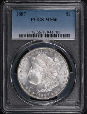 Obverse of this 1887 Morgan Dollar PCGS MS-66
