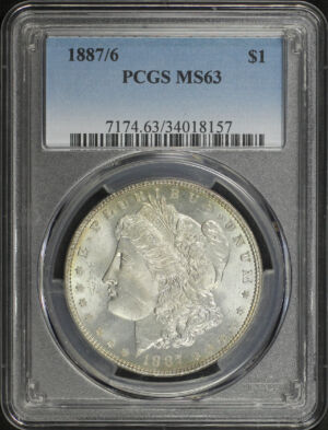 Obverse of this 1887/6 Morgan Dollar PCGS MS-63