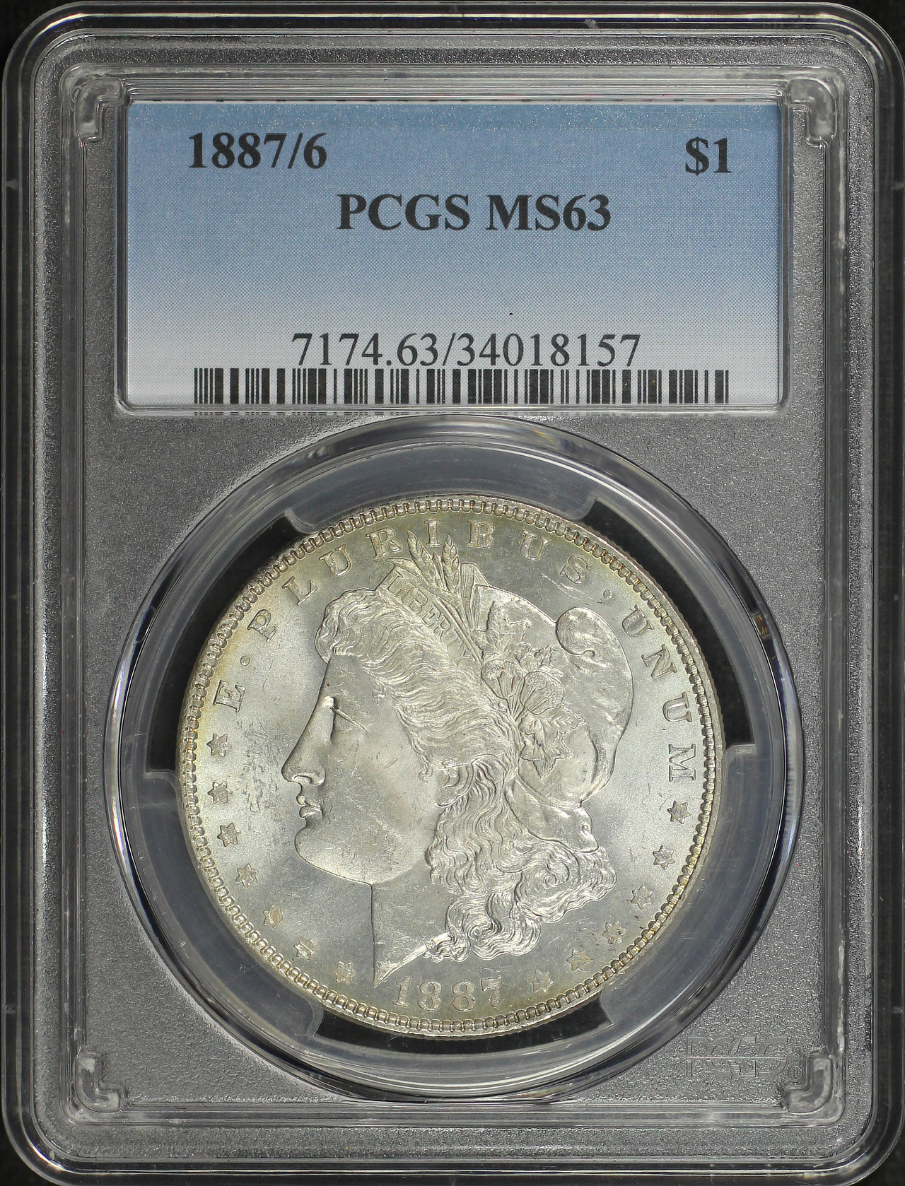 Obverse of this 1887/6 Morgan Dollar PCGS MS-63