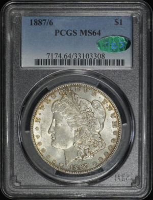Obverse of this 1887 Morgan Dollar Overdate PCGS MS-64 CAC