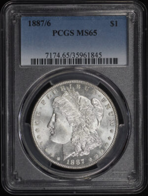 Obverse of this 1887/6 Morgan Dollar Overdate PCGS MS-65