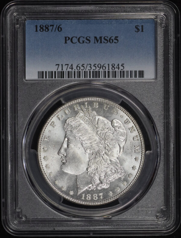 Obverse of this 1887/6 Morgan Dollar Overdate PCGS MS-65