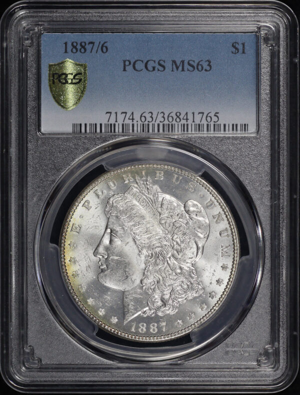 Obverse of this 1887/6 Morgan Dollar PCGS MS-63