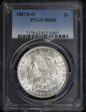 Obverse of this 1887/6-O Morgan Dollar PCGS MS-63