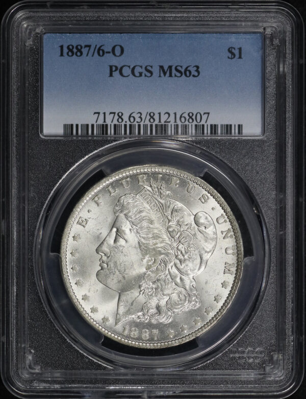 Obverse of this 1887/6-O Morgan Dollar PCGS MS-63