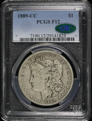 Obverse of this 1889-CC Morgan Dollar PCGS F-12 CAC